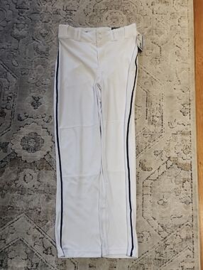 White Men's Baseball Pants with Navy Side Stripe
